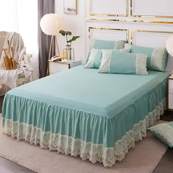 

INS Wind Cotton Ruffled Bed Skirt Bed Cover Princess Style Lace Bed Sheet Pillowcase 48x72CM Bedroom Bedding Decoration