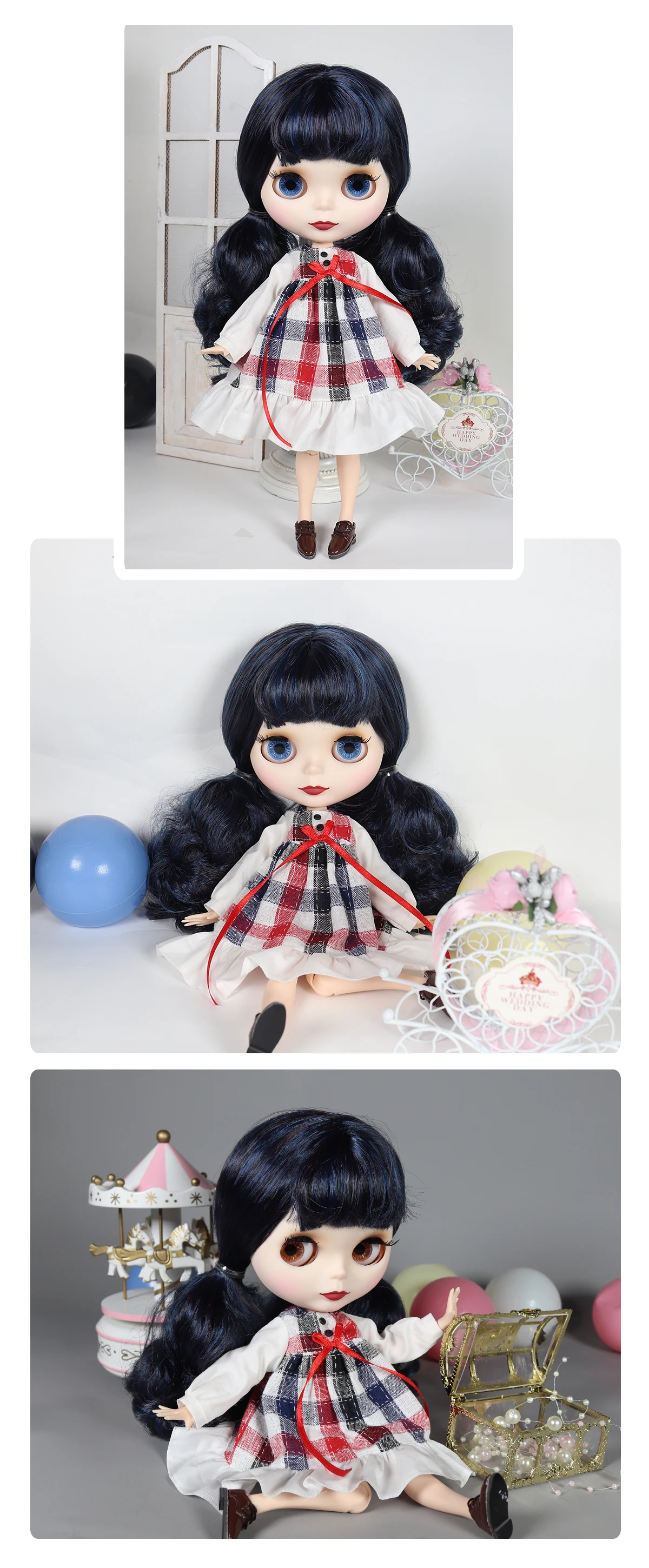 Neo Blythe Doll with Blue Hair, White Skin, Matte Cute Face & Custom Jointed Body 1