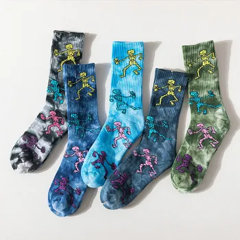 

New trend tie-dye stock skeleton skateboard socks wool ring high stockstreet trend line cotton neutral socks
