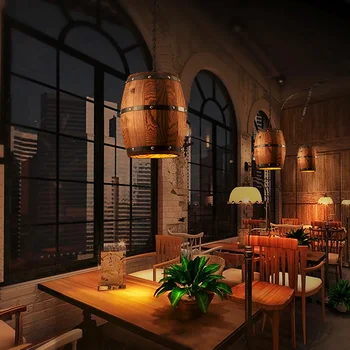 

1 Pc Wood Wine Barrel Hanging Fixture Pendant Lighting Suitable For Bar Cafe Lights Ceiling Restaurant Barrel Lamp ^^