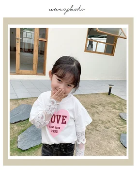 

Spring Toddler Kids Girls Shirt White Shirt Outfit Clothes Lace Long Sleeve Casual Shirt School Girl Cotton Blouse