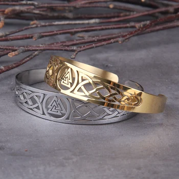 

Stainless Steel Nordic Viking Norse Valknut Armband adjustable Men Wristband Cuff Bracelets with Viking Wooden Box