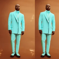 Latest Design Tiffany Blue Men Suit Wedding Tuxedo Slim Fit 2 Pieces Groom Prom Custom Blazer Terno Masuclino Costumes Hommes