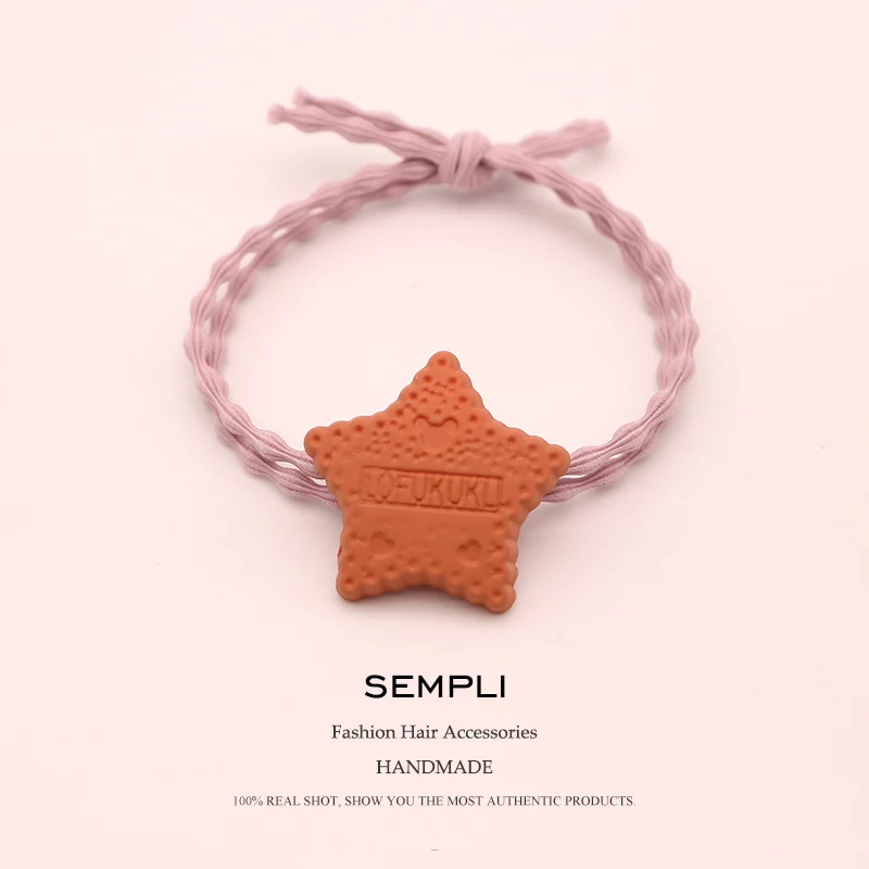 Sempli High Quality Nylon Elastic Hair Brand For Women Lady Biscuits Five Star Shape Girls Band scrunchies para el cabello |