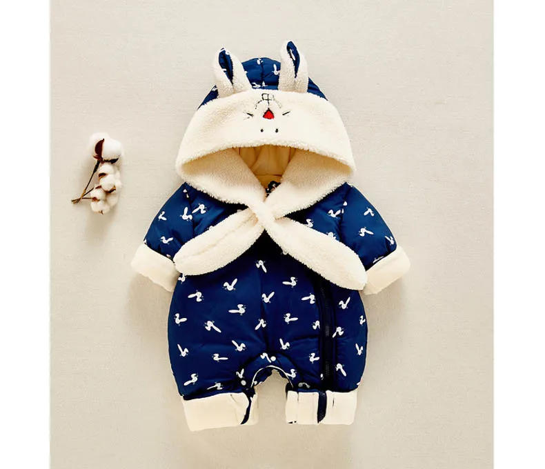 Navy blue IYEAL одежда для малышей; Одежда для мальчиков и девочек; Хлопковые комбинезоны для новорожденных; Милая зимняя одежда с капюшоном и рисунком для новорожденных - Цвет: Navy blue
