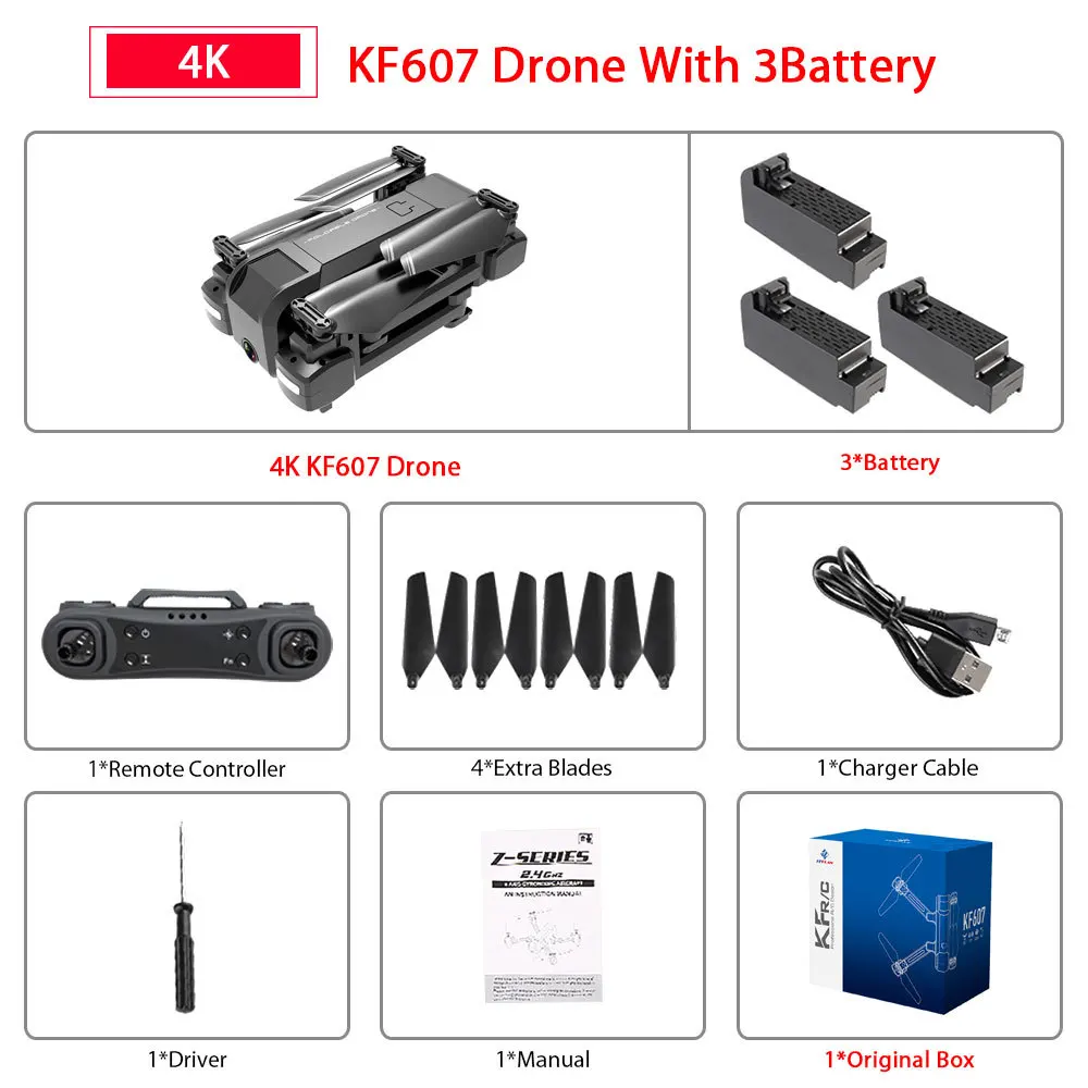 KF607 WI-FI FPV RC складной Дрон широкоугольная HD 1080P 4K Камера «Безголовый» режим оптического потока давление, высота над уровнем моря удерживают Квадрокоптер - Цвет: 4K 3B original Box