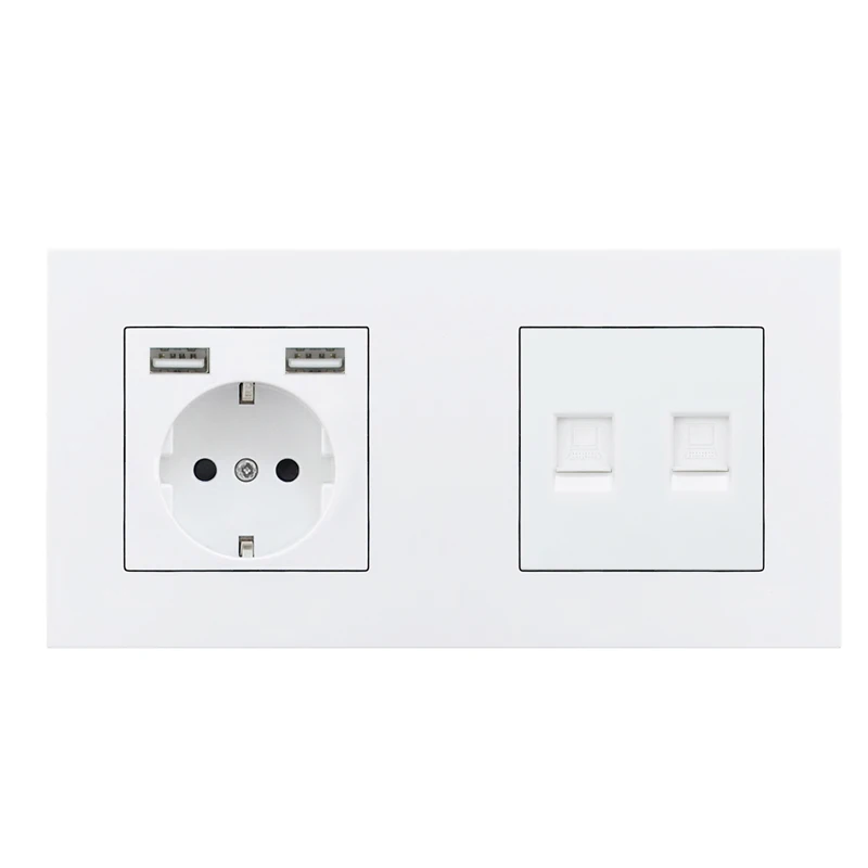 Atlectric DE EU розетка с двумя usb-портами для зарядки RJ45 ТВ компьютерная двойная розетка пластиковая панель ПК настенная розетка переходник usb,разетка с usb для дома,розетки - Тип: 1Socket Double Rj45