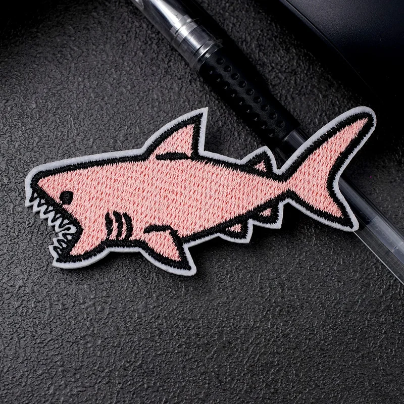 Shark Patches Size:9.1x4.3cm Cartoon Iron On Cloth Embroidered Applique  Sewing Clothes Apparel Accessories Pink