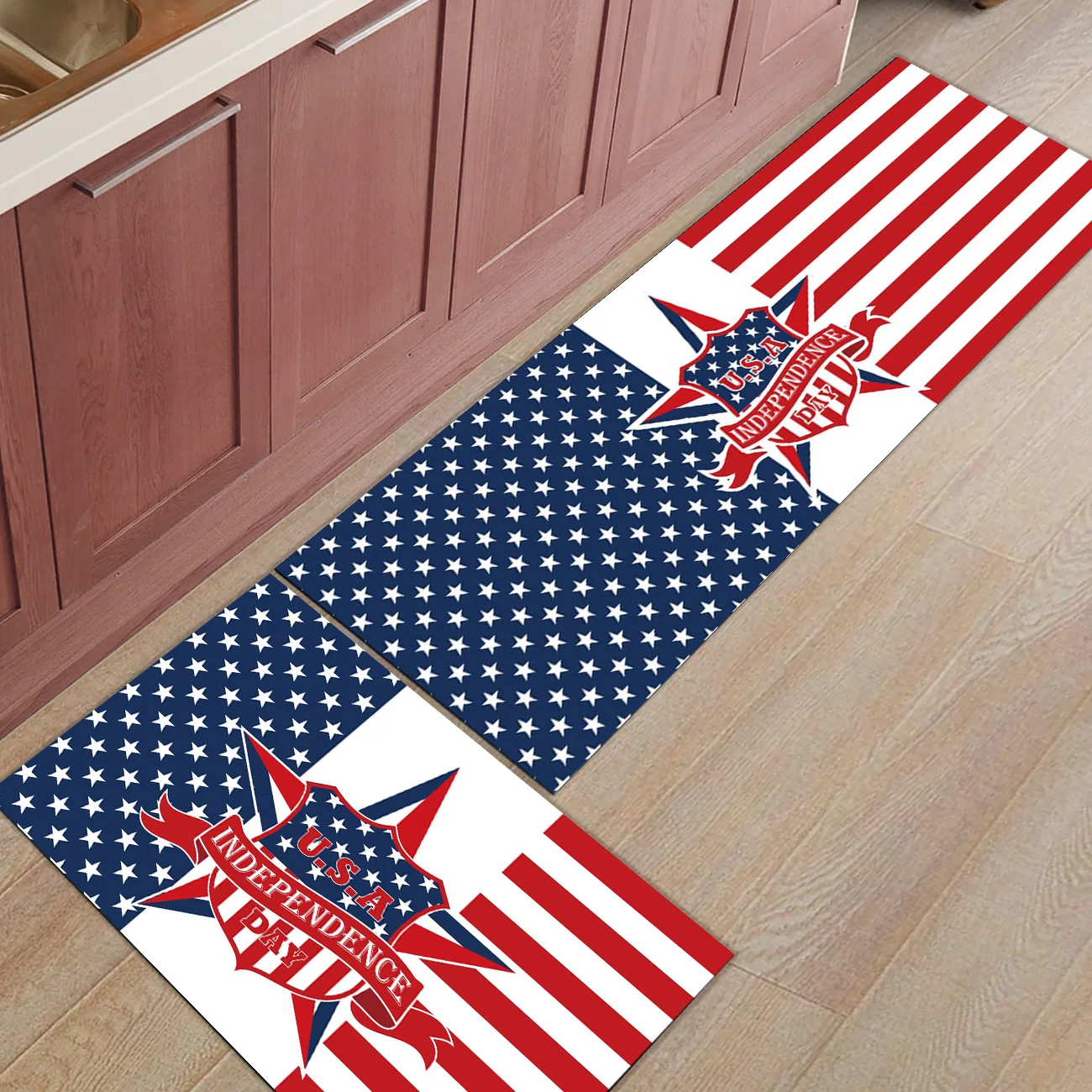 Stars And Stripes 2 Piece Mat For Kitchen Under A Pet Water Food Bowl Boot Shoes Scraper Bath Shower Tub Accessory Sets Floor | Дом и сад