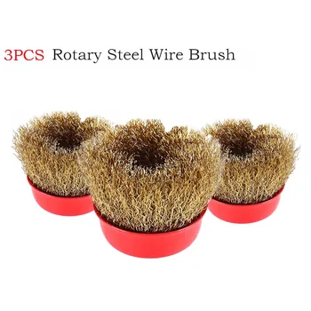 

3pc 65mm Rotary Steel Wire Brush Crimp Cup Set Wheel Angle Grinder Red Color
