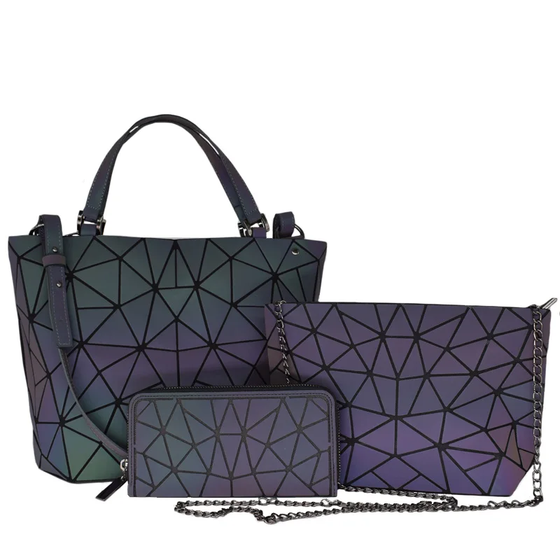 Женские сумки, роскошные сумки на плечо, набор складных сумок, сумка через плечо, Женский кошелек и сумочка для дам, светящийся бумажник с геометрическим узором - Цвет: 3Pcs  A