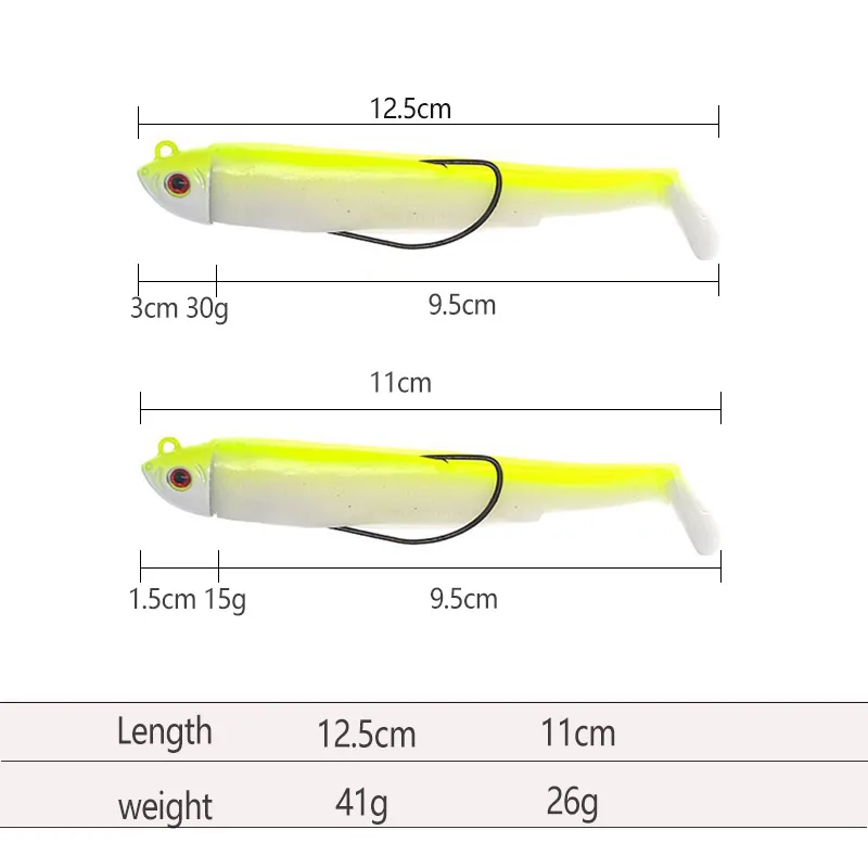 Bassland 2PCS Fish Head Hook And Soft Lure Sea Fishing Pike Lures Lead Hook Bait Iscas Artificial leurre Silicone Fishing Baits