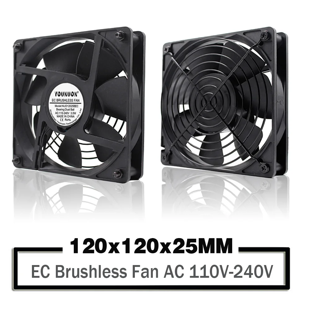 Younuon-ventilador Axial sem Escova Dual Ball Vem com Parafusos Grill 120 mm 120 mm ca 110v 115v 120v 220v 240v 120x120x25 mm