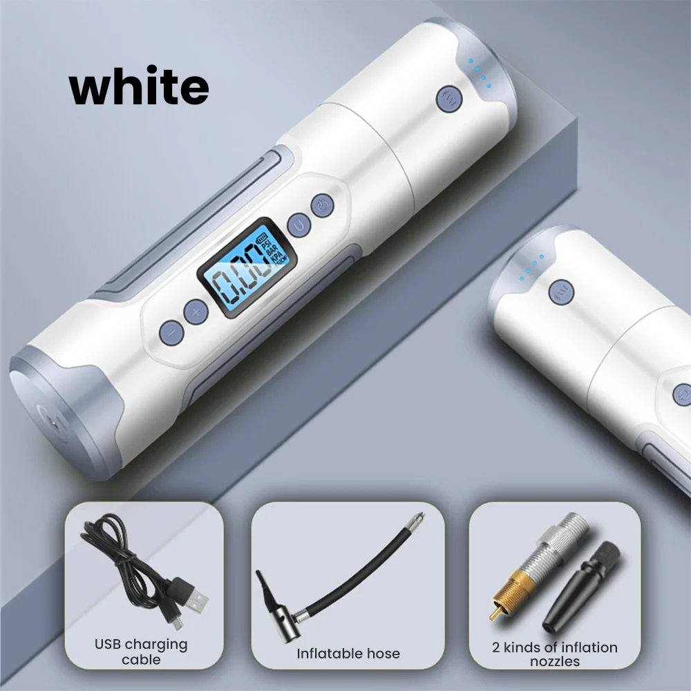 White AOSHIKE мини воздушный компрессор 12 В 150 фунтов/кв. дюйм, насос для шин с цифровым манометром, светодиодный светильник, внешний аккумулятор для автомобиля, мотоцикла - Название цвета: White