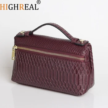 

HIGHREAL Fashion Customized Service Python Pattern Leather Small Clutch Bag Snake Leather Portable Hand Bag Purse