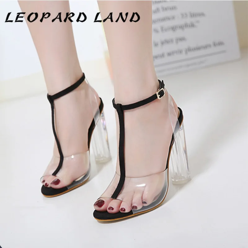 LEOPARD LAND 35-42 Fast Selling Popular Transparent Thick Heel High Heels PVC Sandals Large Size WBL-092-1 | Обувь