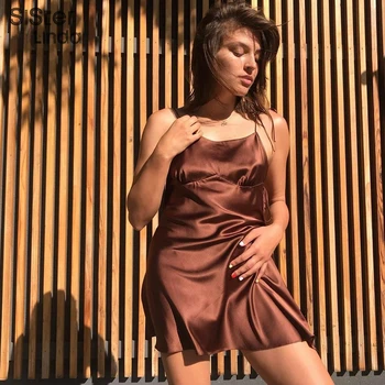 

Sisterlinda Spaghetti Straps Bandage Sexy Slip Dress Women Silk Slash Neck Streetwear Club Party Dresses Mujer 2020 New Vestidos