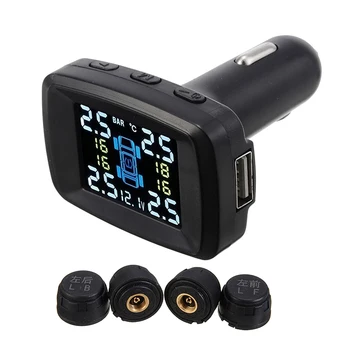 

1set Car TPMS Tire Pressure Temperature Monitoring System Cigarette Lighter Digital LCD Display Auto Security Alarm Systems