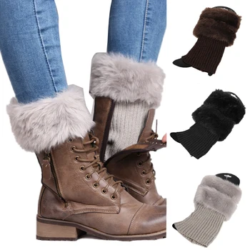 

1Pair Women Winter Knitted Socks Leg Warmer Socks Plush Patchwork Warm Boot Cover Cuffs Gaiters Short Sock