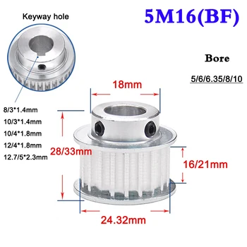 

1Pcs 5M 16 Tooth Synchronous Wheel Timing Belt Pulley Width 16mm 21mm Bore 5-10mm Keyway Hole