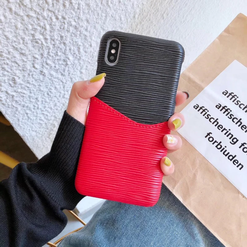 

Luxury brand Card package Water ripple hard leather phone case for 6 7 8 X XS XR MAX for Samsung Galaxy S8 S9 Note 10 9 cover