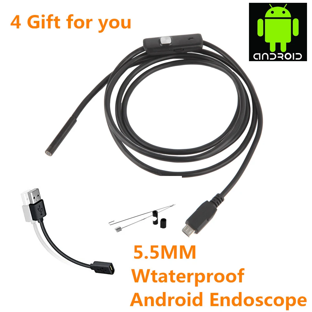 Cámara endoscópica Flexible de 5,5mm y 7mm, boroscopio de inspección impermeable IP67, para Android, PC, Notebook, 6LED, ajustable
