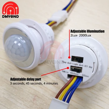 

AC 85V-AC 265V LED PIR Adjustable Delay Embedded Human Body Infrared Detector IR Infrared Motion Sensor Light Switch for Home