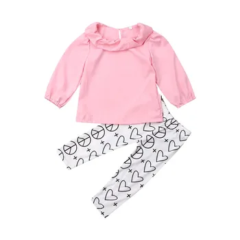 

Pink Blouse Love Printed Pants Toddler Baby Kids Girl Autumn Winter Clothes Tops T-shirt Pants Outfits 2PCS Set