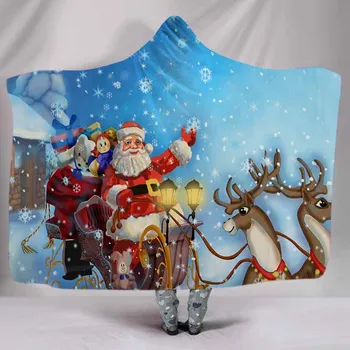 

Winter Christmas Decorative Santa Claus Snowmobile Hooded Blanket Warm Soft Hoodie Blankets Thick Velvet Bed Sofa Throw Blankets