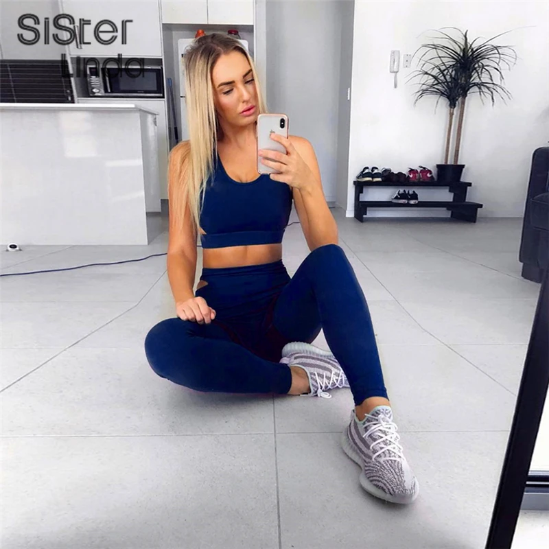 Женский спортивный костюм Sisterlinda эластичный укороченный топ обтягивающие
