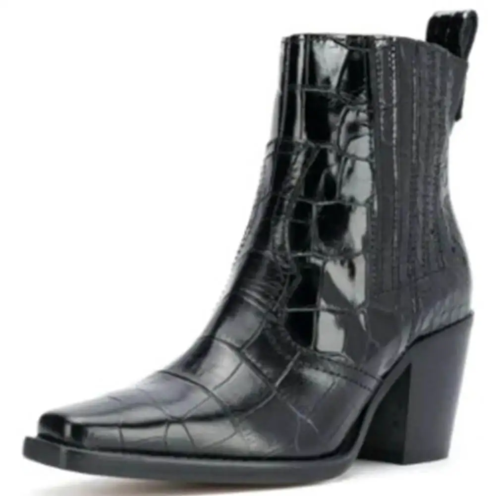 Karinluna/ г.; Брендовая обувь по индивидуальному заказу; популярная модная женская обувь больших размеров 45; ботинки в западном стиле; женские удобные ботильоны; женская обувь - Цвет: Черный