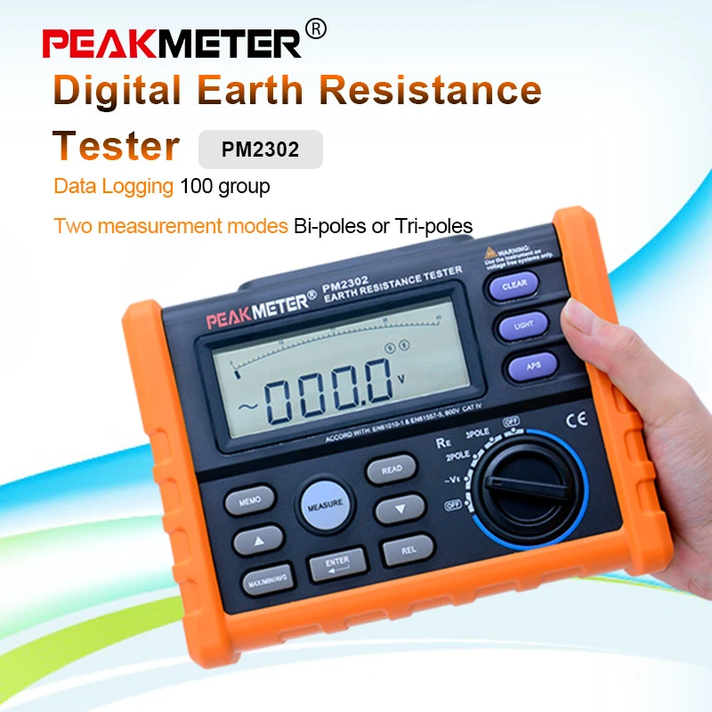 PEAKMETER Digital Earth Resistance Tester 0 ~4K ohm 100 Groups Data Logging PEAKMETER Digital Earth Resistance Tester 0 ~4K ohm 100 Groups Data Logging