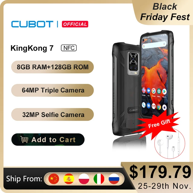 Cubot KingKong 7 IP68 & IP69K Waterproof Rugged Smartphone 6.36" FHD+ 64MP Triple Camera 32MP Selfie 8GB+128GB 5000mAh NFC OTG 1