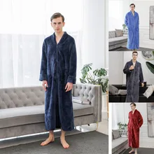 Мужской халат, зимняя одежда для сна, халат с длинными рукавами, плюшевый мягкий теплый ночной халат, флисовая домашняя пижама, пеньюар мужской Gh4