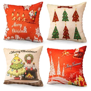 

Christmas Pillow Covers, Christmas Tree Santa Claus Pillowcase, Flax Winter Pillow Covers