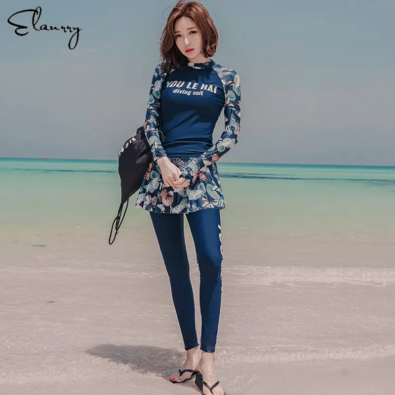 Ladies summer beach wear long sleeves surfing suit padded sexy rashguards floral print sport high quality swimsuit newest