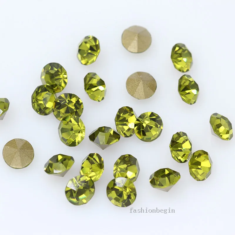 olivine 144/1440p ss10 круглые цветные чешские хрустальные стразы с острым носком для украшения ногтей, ожерелье, серьги, брошь, обувь, стеклянный драгоценный камень - Цвет: olivine