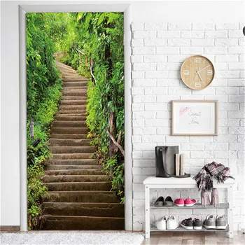 

2Pcs/Set Forest Door Sticker Wallpaper PVC DIY Self-adhesive Waterproof Poster Seascape Wall Mural Decals Home Decor deursticker