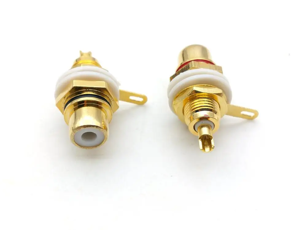 Медный разъем RCA для монтажа на панели позолоченный 24K (красный + черный) |