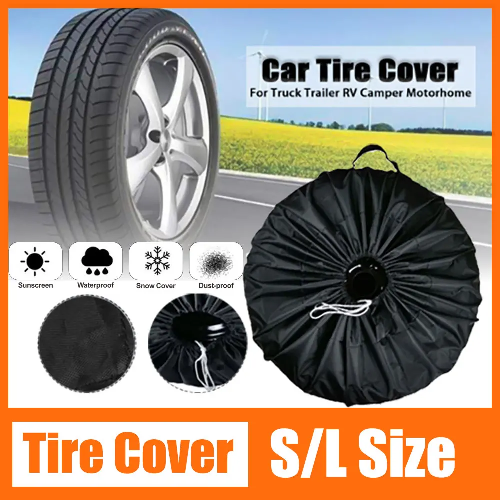 Universal Car Tire Cover 4PCS Case Spare Tire Protection Cover Black Uv Proof Wheel Protective