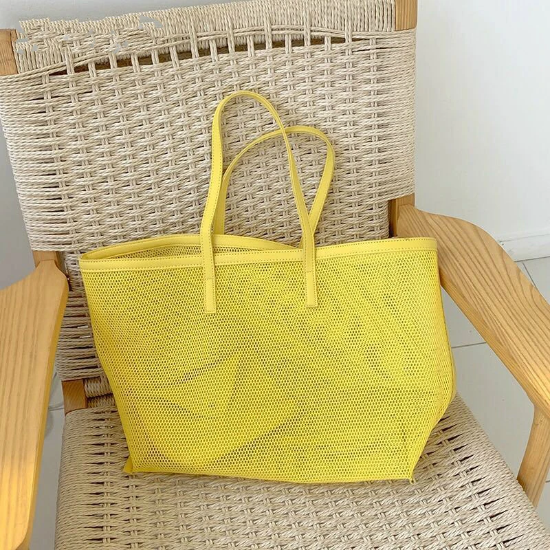

Large Capacity Women Mesh Tote Bag Hollow Out Environmental Shopping Bag Ladies Shoulder Bag Casual Portable Travel Beach Bags