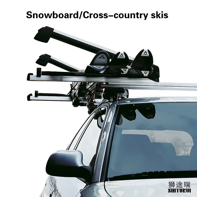 2 pcs Cars Car Roof Winter Ski Double Snowboard Shoe Roof rack universal aluminum alloy with lock extended Cross-country board