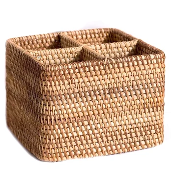 

Hand-Woven Wicker Straw Storage Basket Portable Four Compartment Classification Storage Fruit Basket Home Storage