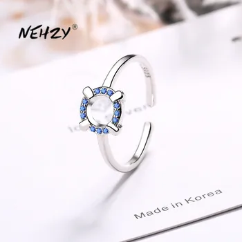 

NEHZY 925 sterling silver new woman fashion jewelry high quality blue crystal zircon hollow ring adjustable size open ring