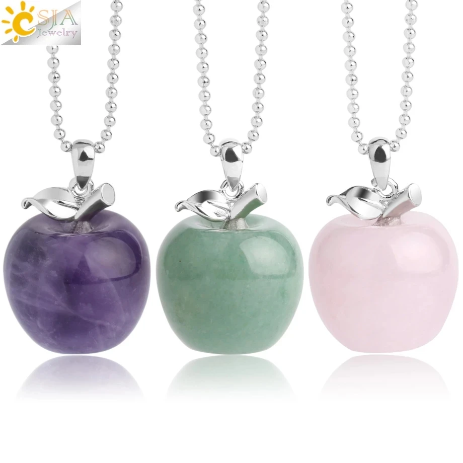 Jewelry Necklaces Pendant Bead Quartz CSJA Natural-Stone Apple Gift Women for Female