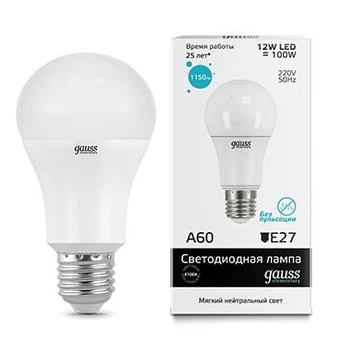 

GAUSS LED Elementary 23222 A60 12w E27 4100k 1/10/50 lamp