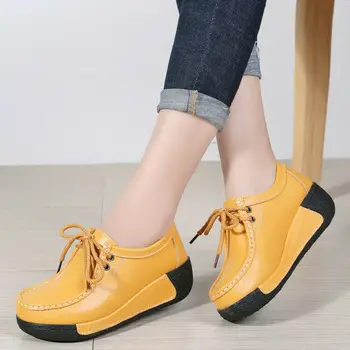 

Womens Wedge Heel Oxfors Platform Lace Up Round Toe Shoes Shake Loafers Casual