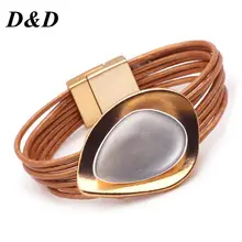 Браслеты из натуральной кожи для женщин богемный Бохо металлический Шарм многослойный широкий браслет обруча женские ювелирные изделия