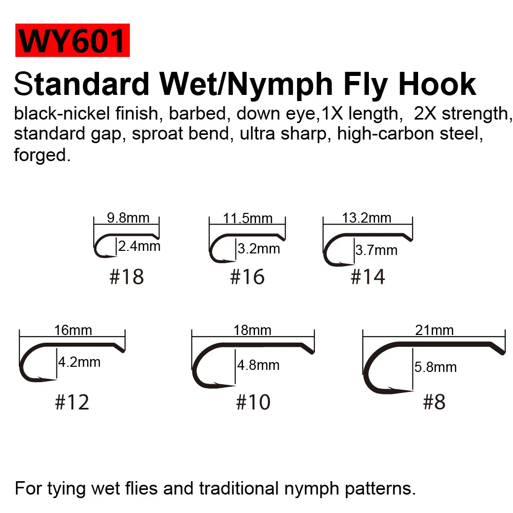 WY601StandardWet Wifreo 100 шт./упак. без бородки летать Крючки для привязывания Нимфа сухой стример влажные cadis Fly Крючки форель мушек Материал рыболовные крючки - Цвет: WY601StandardWet