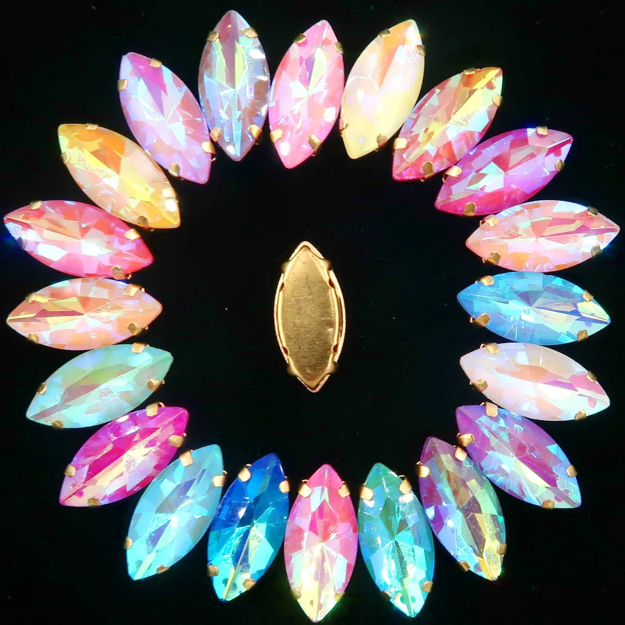 Конский глаз золотые когти настройки желе конфеты стекло и AB цвета кристалл 7*15 мм